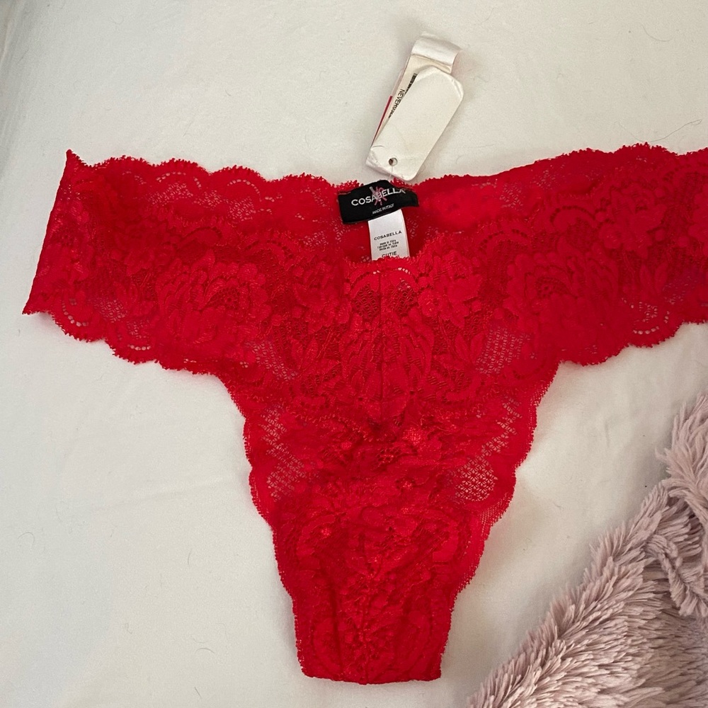 NWT Cosabella Women's Red Lace Thong, low rise, Cutie